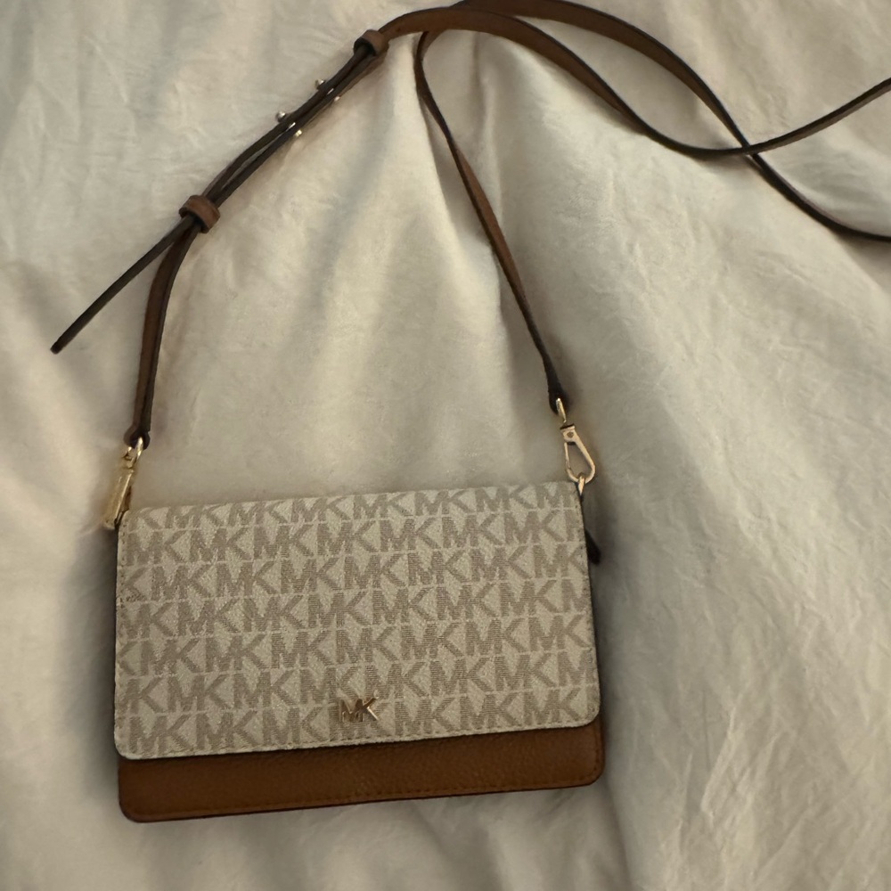 Michael Kors Tan and Cream Logo Crossbody Bag